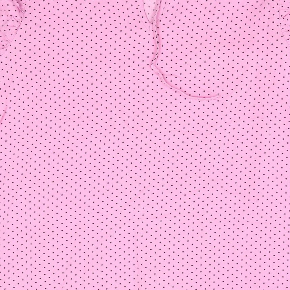 Papaya Womens Pink Polka Dot  Basic Blouse Size 18  - Back Neck Tie Ruche Sleeves