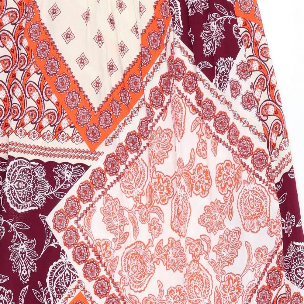 Peacocks Womens Orange Floral  A-Line Skirt Size 8  - Back Elastication & vented to one knee