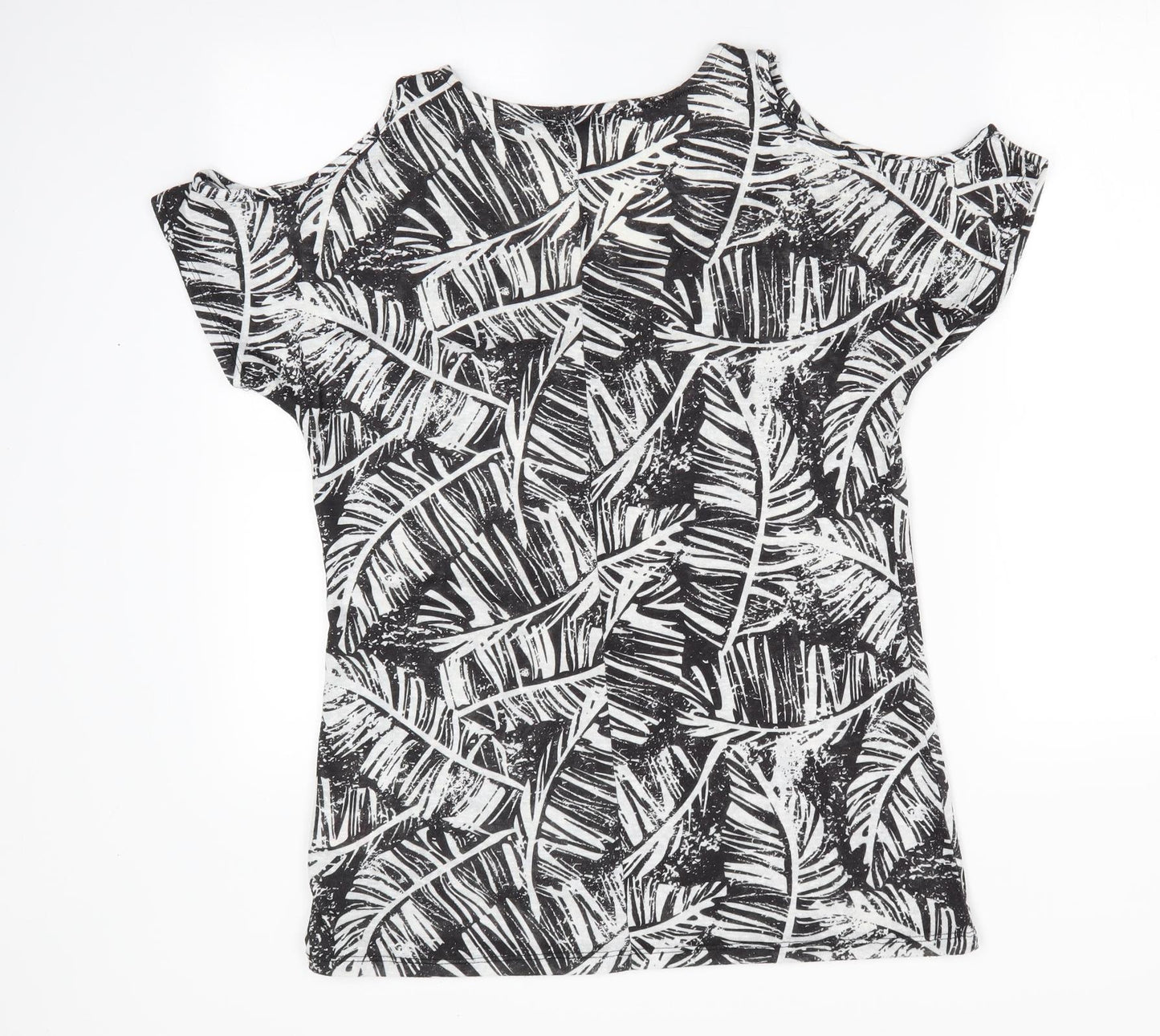 Peacocks Womens Black Floral  Tunic T-Shirt Size 10  - Cut out shoulders