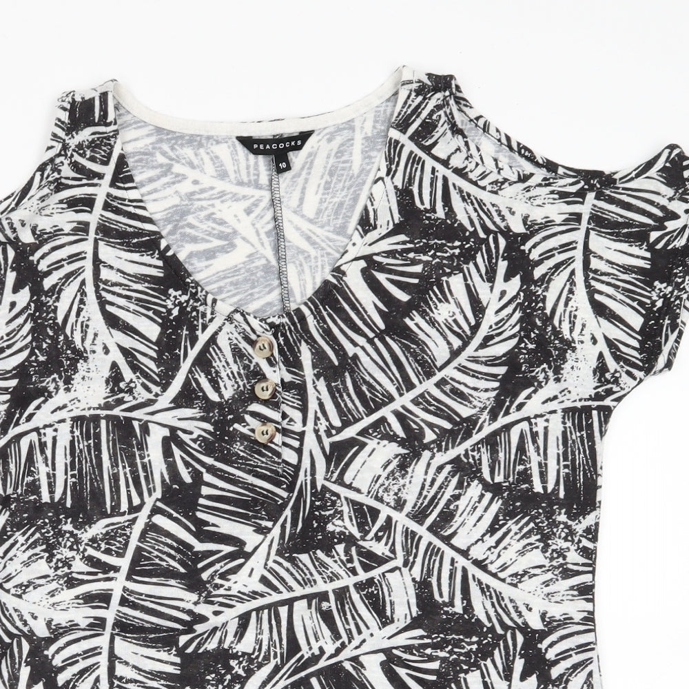 Peacocks Womens Black Floral  Tunic T-Shirt Size 10  - Cut out shoulders