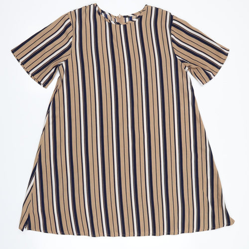Preworn Womens Beige Striped  A-Line  Size 10  - Blue & White Stripe