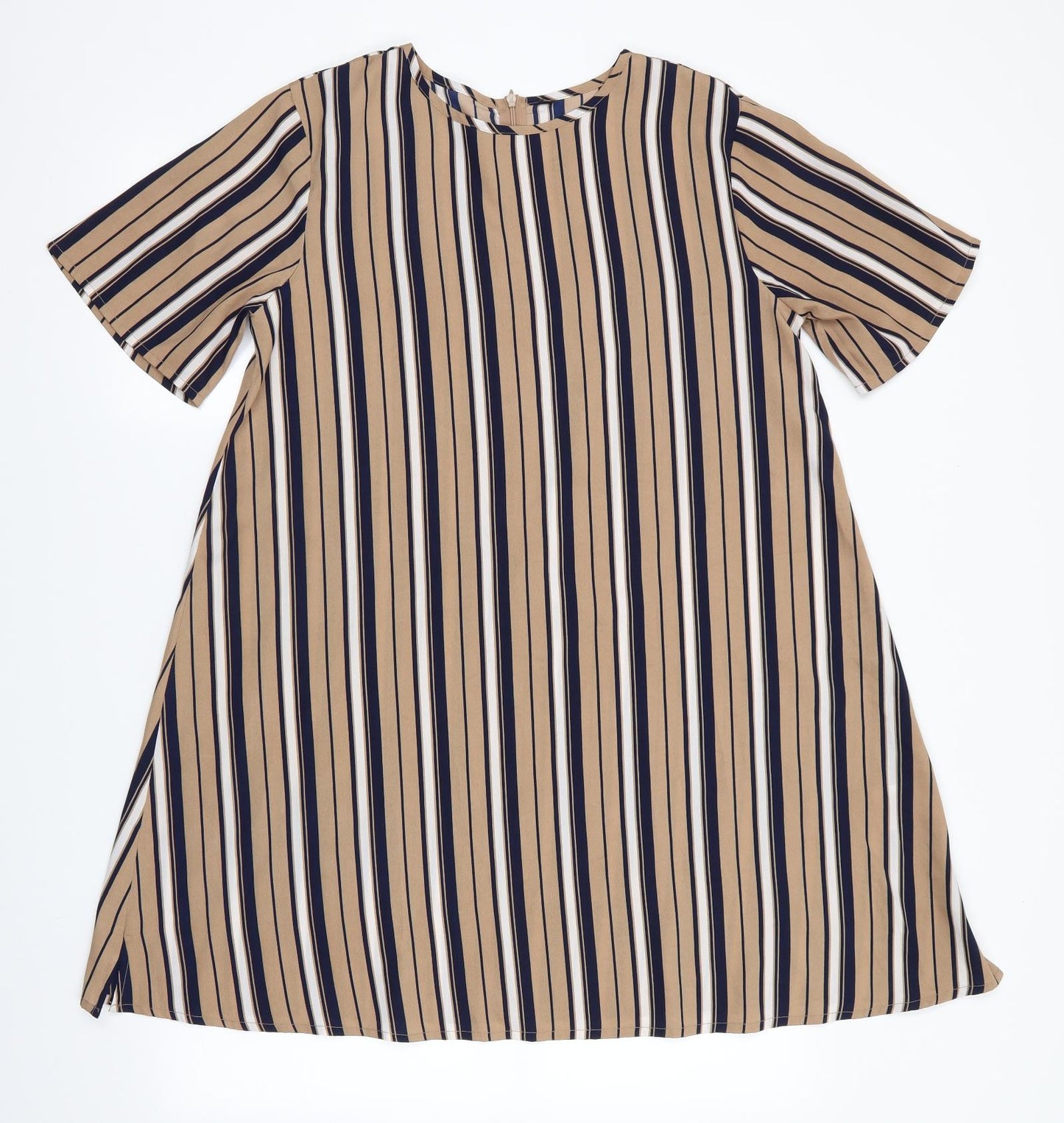 Preworn Womens Beige Striped  A-Line  Size 10  - Blue & White Stripe