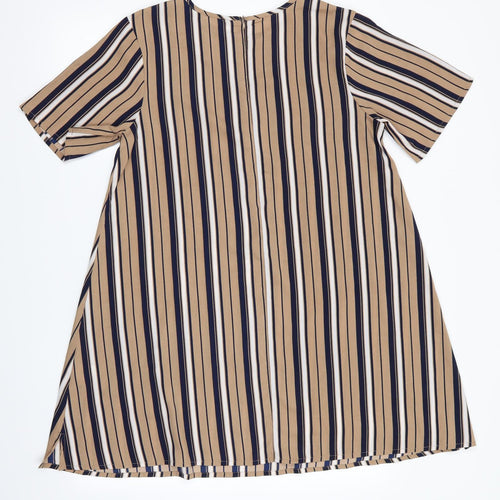 Preworn Womens Beige Striped  A-Line  Size 10  - Blue & White Stripe