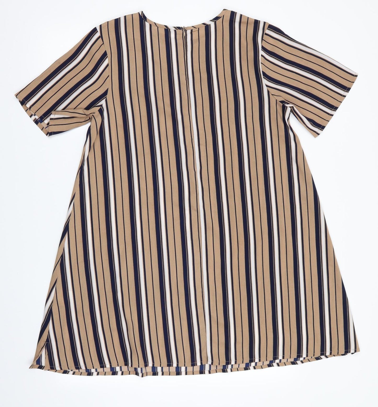 Preworn Womens Beige Striped  A-Line  Size 10  - Blue & White Stripe