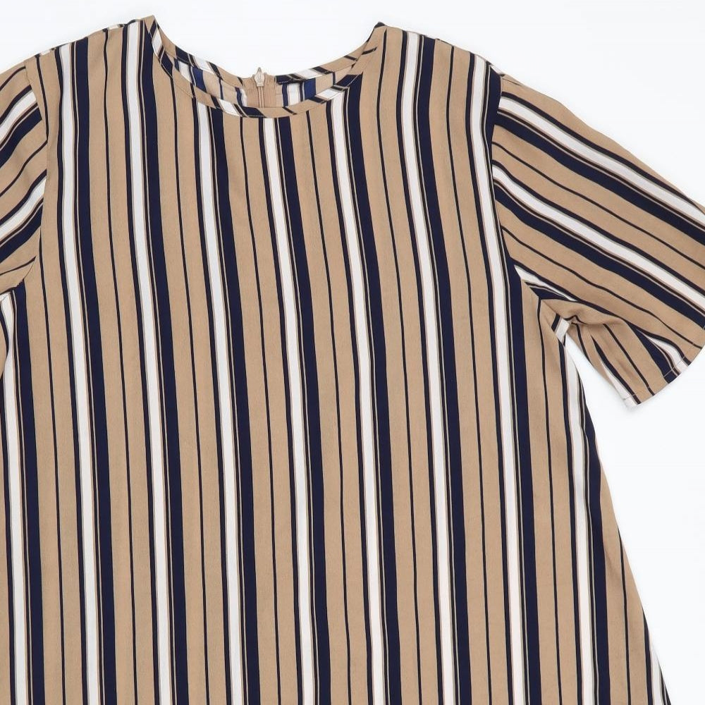 Preworn Womens Beige Striped  A-Line  Size 10  - Blue & White Stripe