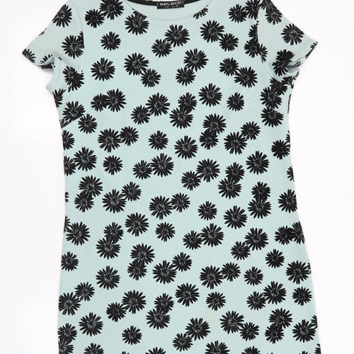 Select Womens Green Floral  A-Line  Size 12  - Black Flower Print