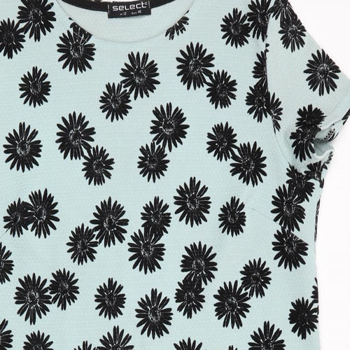 Select Womens Green Floral  A-Line  Size 12  - Black Flower Print