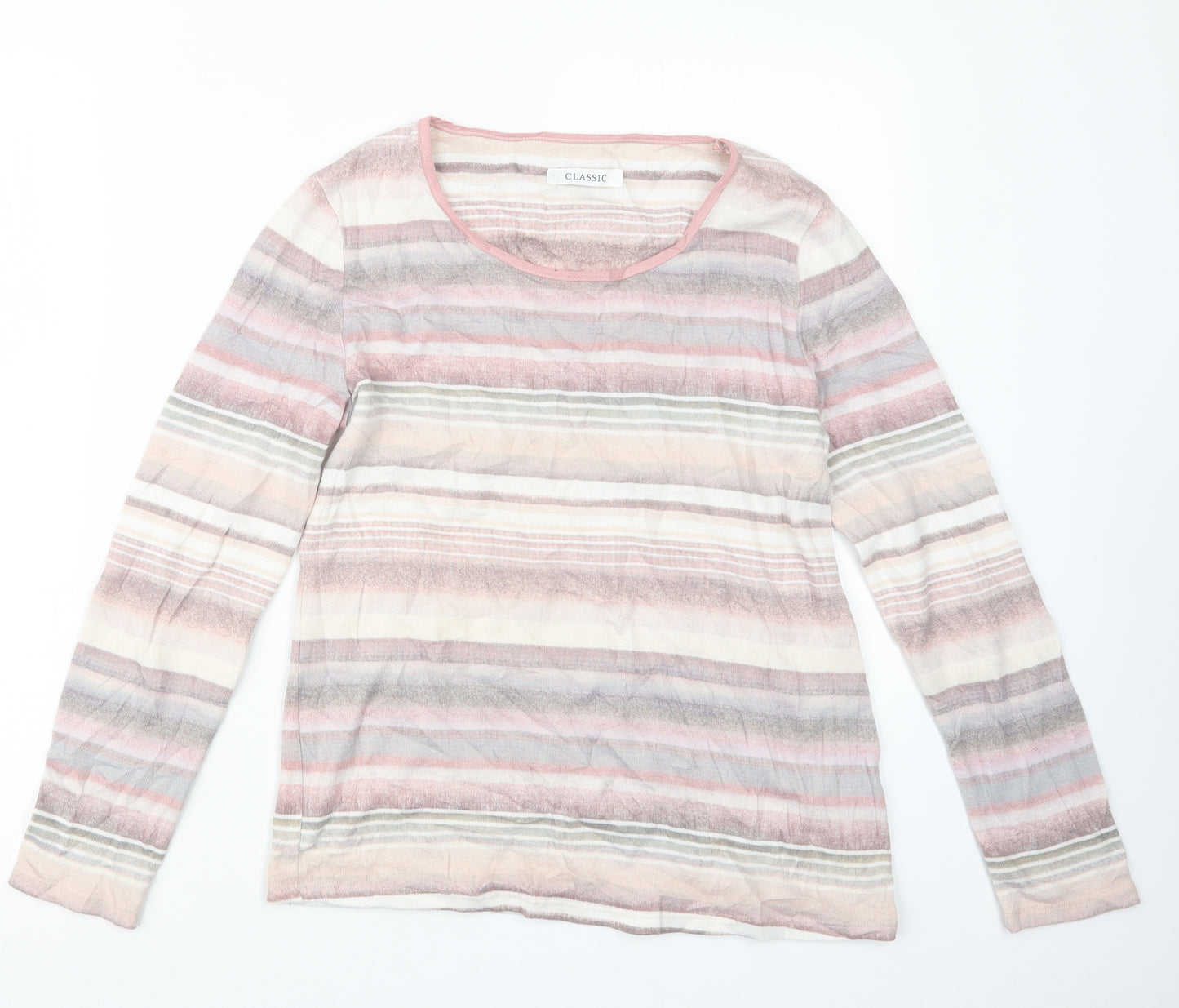 Marks and Spencer Womens Pink Striped  Basic T-Shirt Size 8