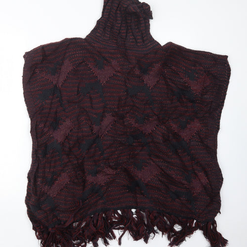 TU Womens Red Check Knit Cape Jumper One Size
