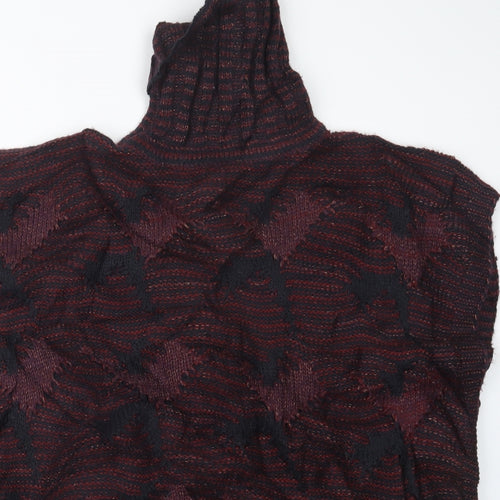 TU Womens Red Check Knit Cape Jumper One Size