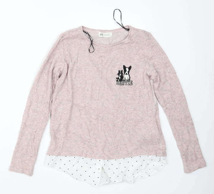 H&M Girls Pink Knit Pullover Jumper Size 11-12 Years