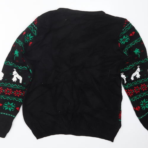 Preworn Mens Black Geometric Knit Pullover Jumper Size L