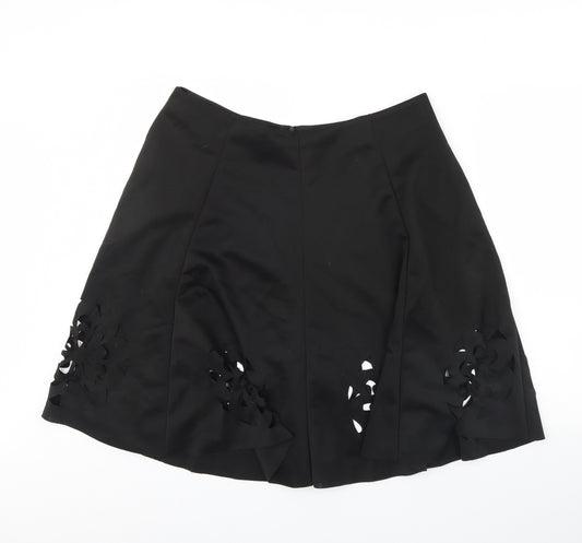 Front view of Preworn women’s black flare skirt, size UK 36, in