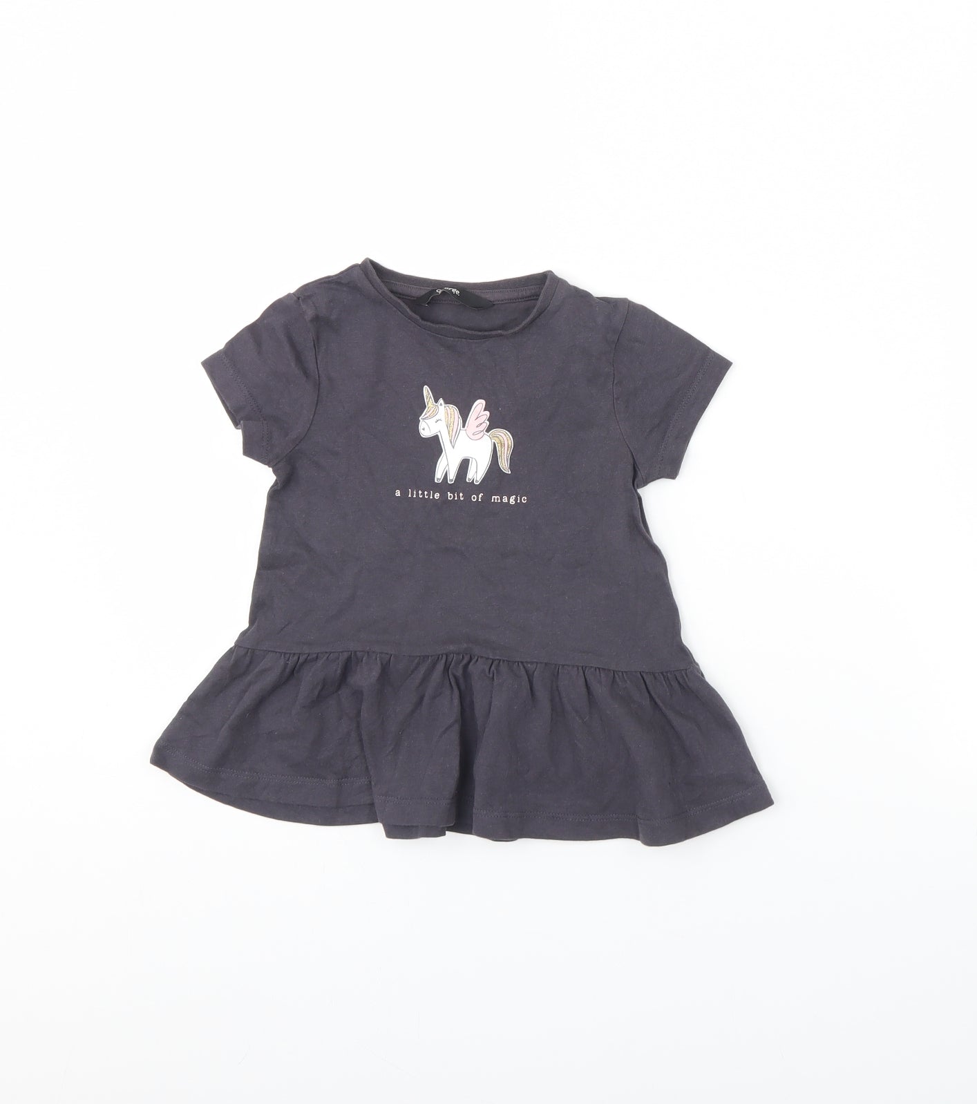 George Girls Grey   Basic T-Shirt Size 3 Years  - Unicorn