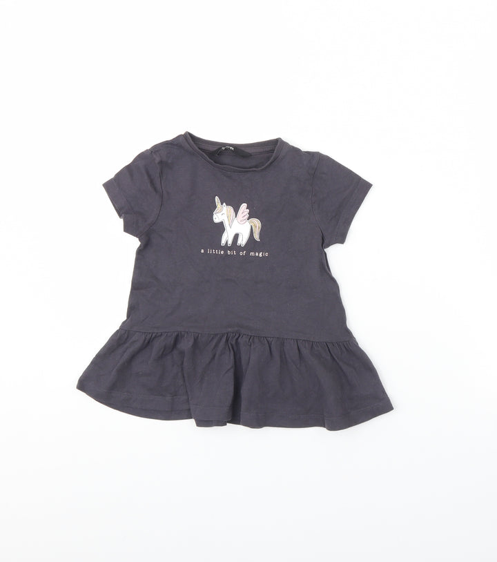 George Girls Grey   Basic T-Shirt Size 3 Years  - Unicorn
