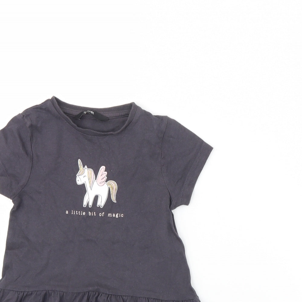 George Girls Grey   Basic T-Shirt Size 3 Years  - Unicorn