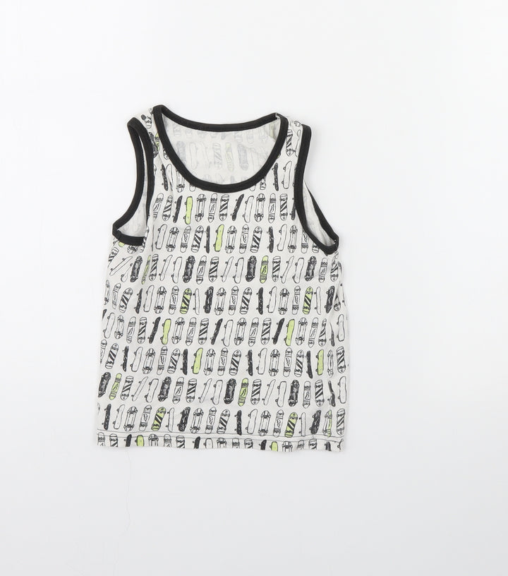 Primark Boys White Spotted  Basic Tank Size 5 Years  - Skateboard