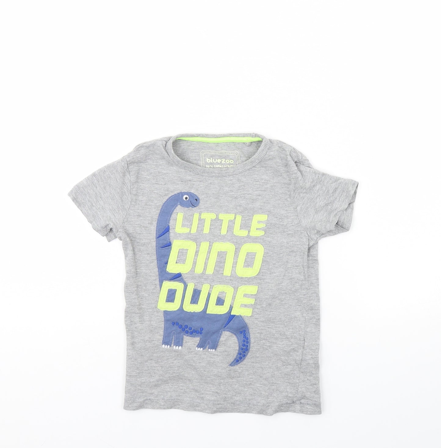 Bluezoo Girls Grey   Basic T-Shirt Size 3 Years  - Dinosaur