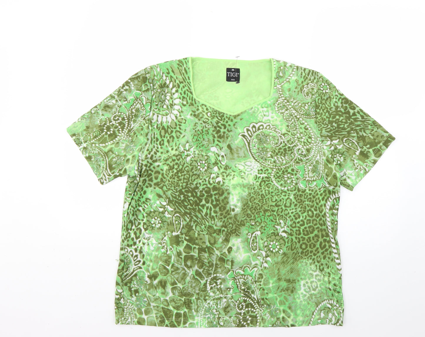 tigi Womens Green Animal Print  Basic T-Shirt Size 18