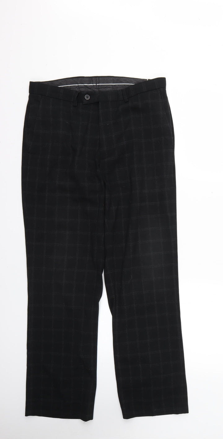 Cedar Wood State Mens Black Check Trousers L28 in