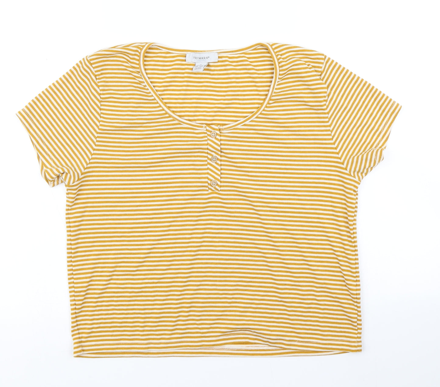Primark Womens Yellow Striped  Cropped T-Shirt Size XL