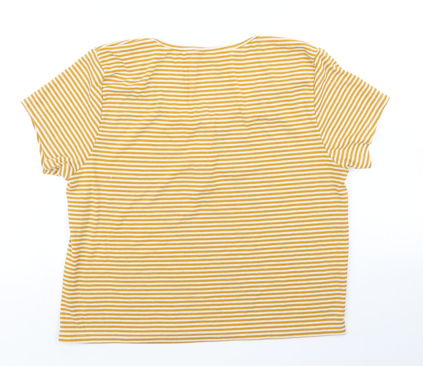 Primark Womens Yellow Striped  Cropped T-Shirt Size XL