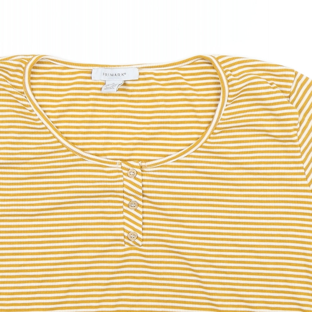 Primark Womens Yellow Striped  Cropped T-Shirt Size XL