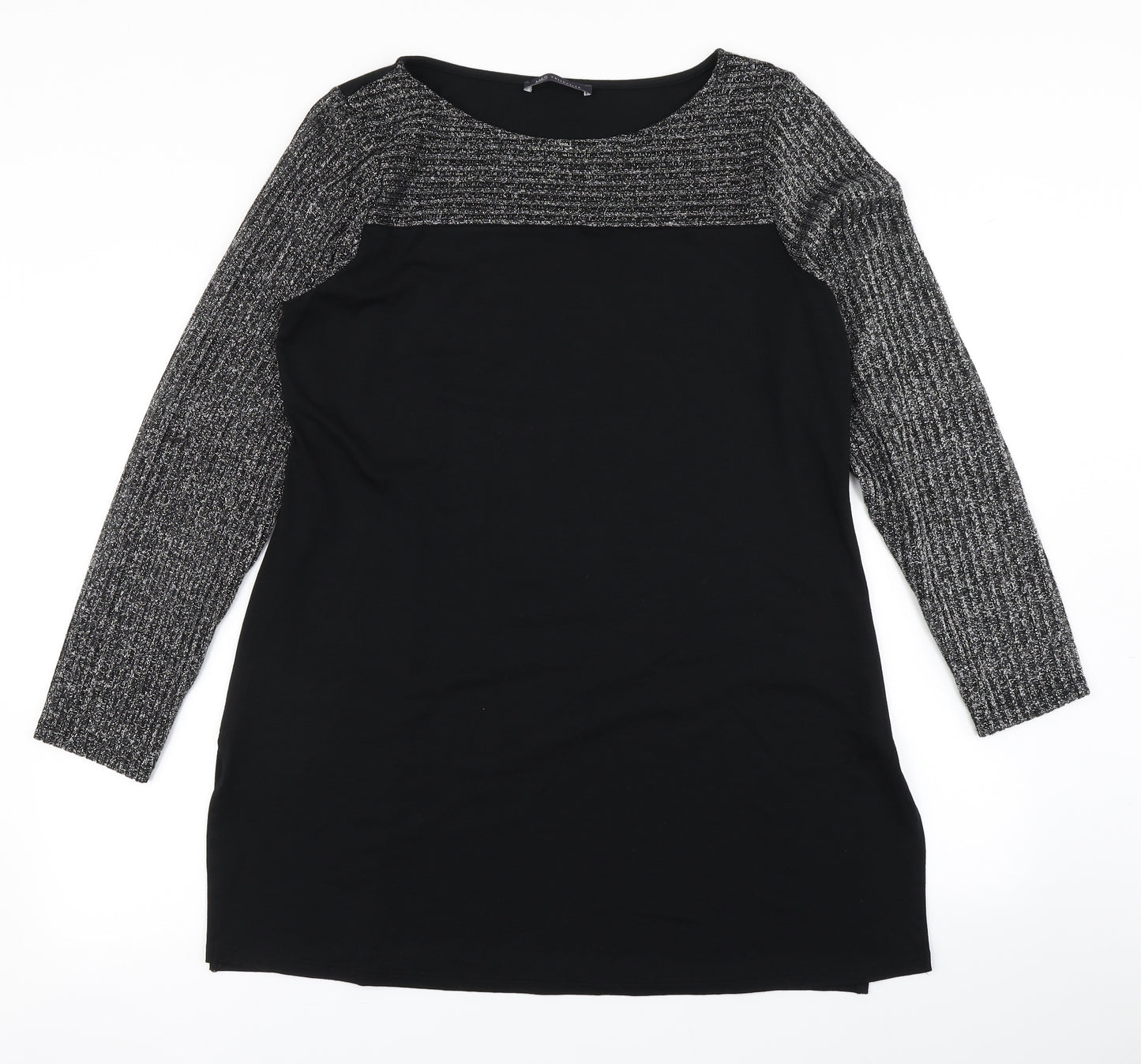 M&S Womens Black Colourblock  Basic T-Shirt Size 18