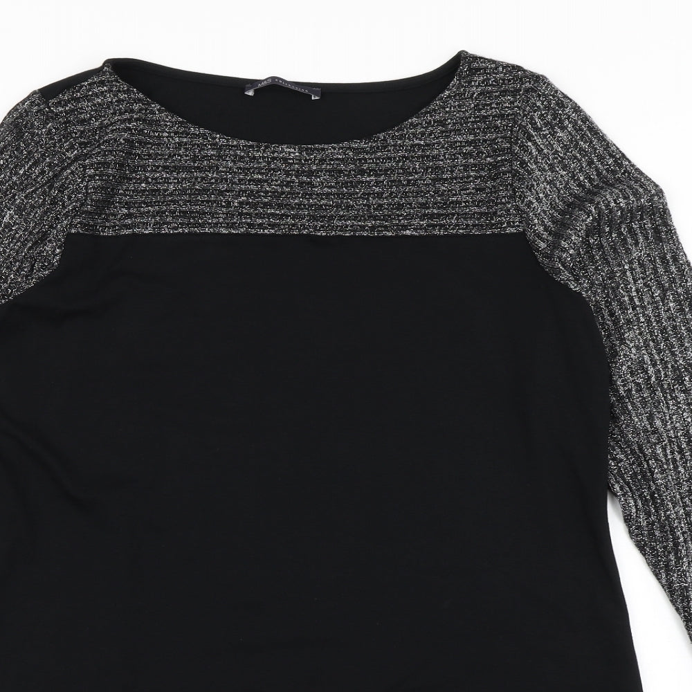 M&S Womens Black Colourblock  Basic T-Shirt Size 18