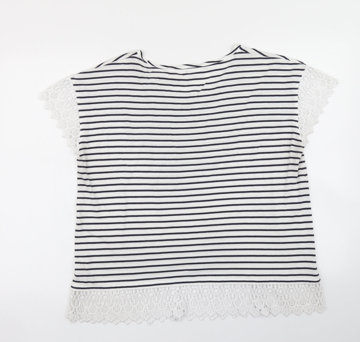 TU Womens White Striped  Basic T-Shirt Size 16