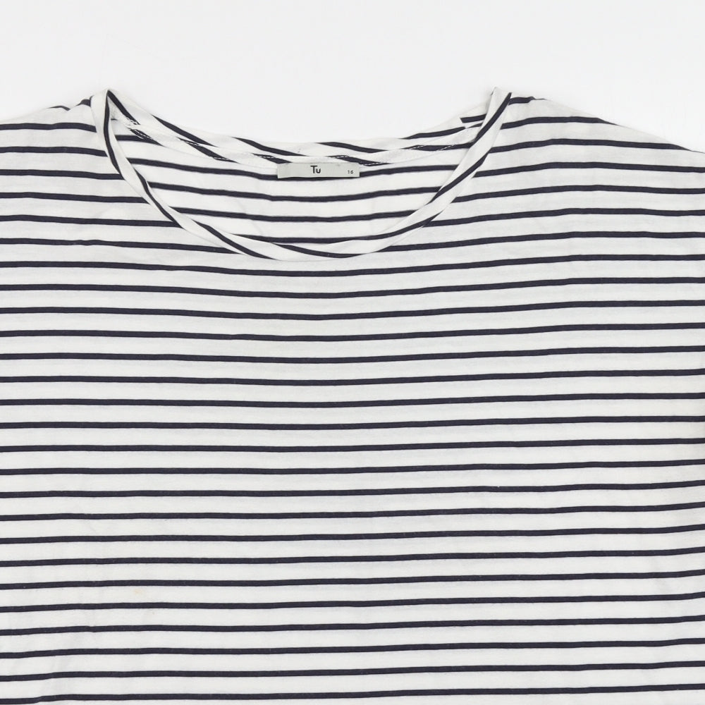 TU Womens White Striped  Basic T-Shirt Size 16
