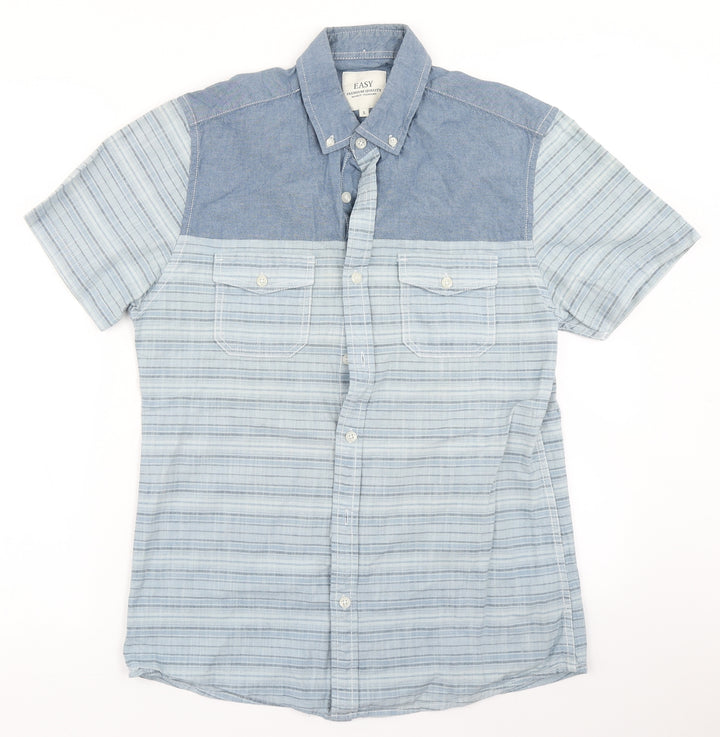 Easy Mens Blue Striped   Button-Up Size S