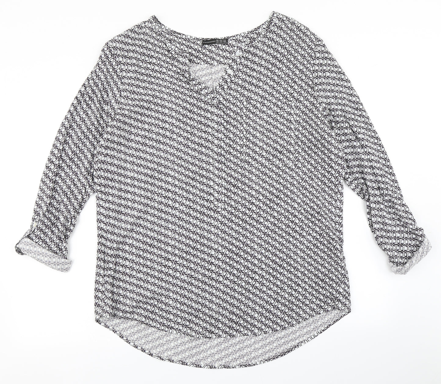 Atmosphere Womens White Geometric  Basic Blouse Size 16