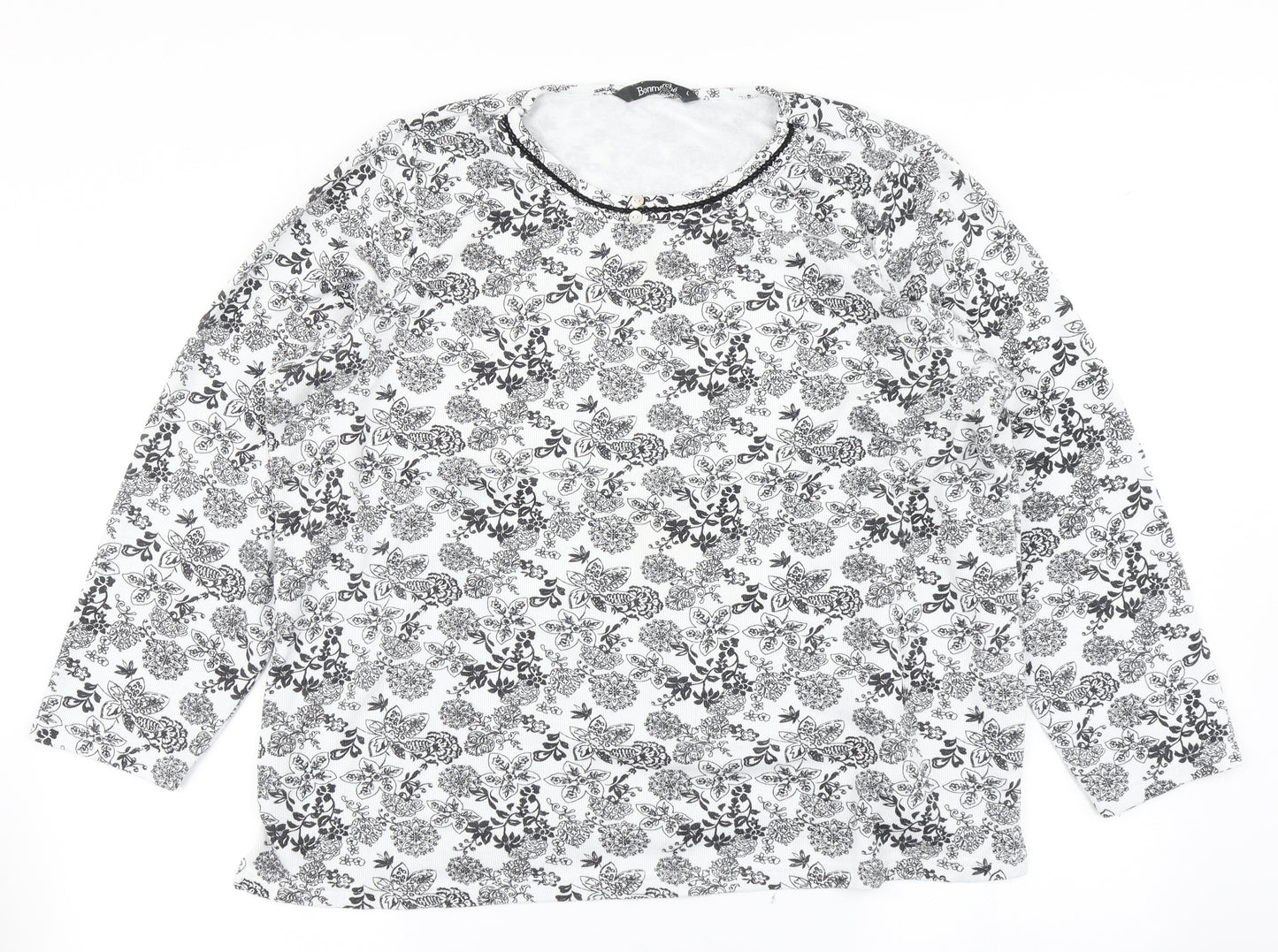Bonmarché Womens White Floral  Basic T-Shirt Size L