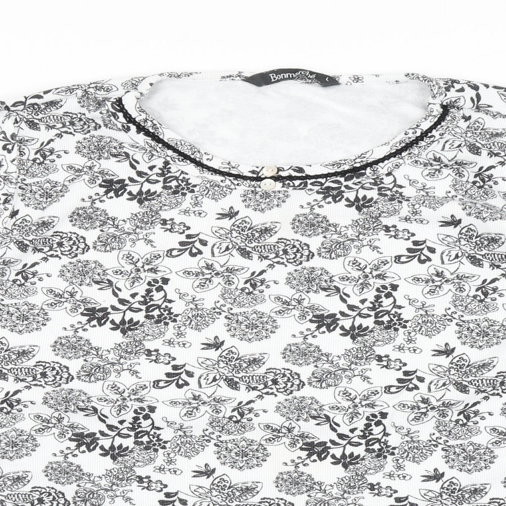 Bonmarché Womens White Floral  Basic T-Shirt Size L