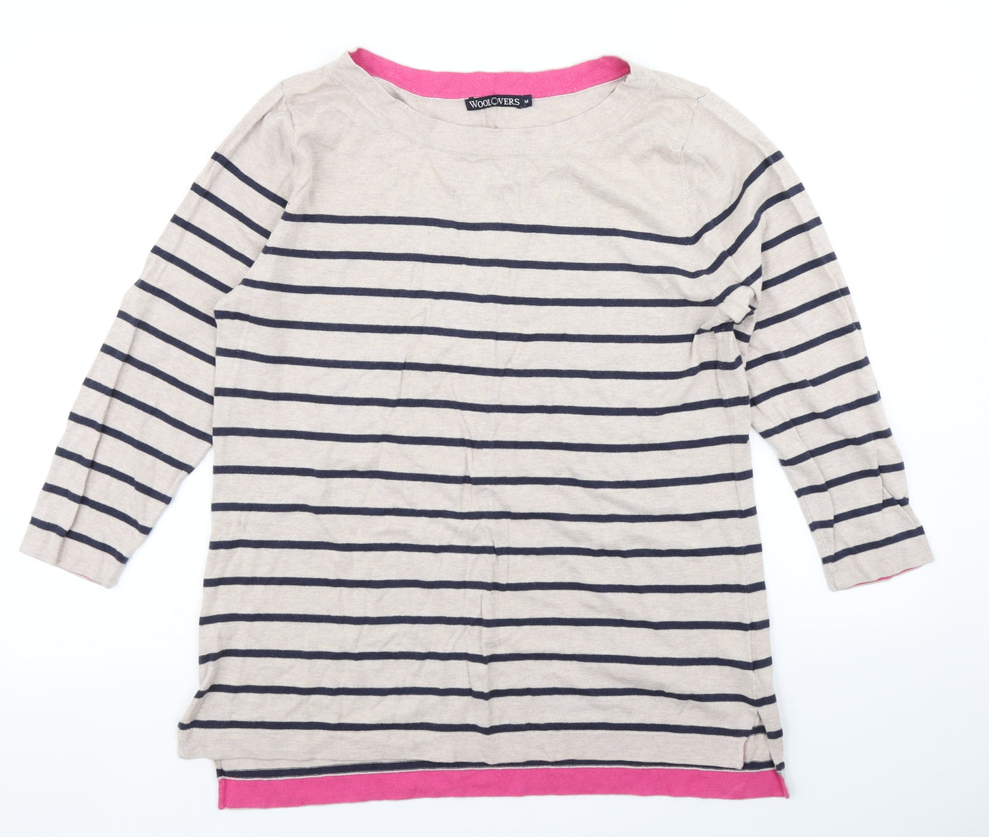 Woolovers Womens Beige Striped Knit Pullover Jumper Size M
