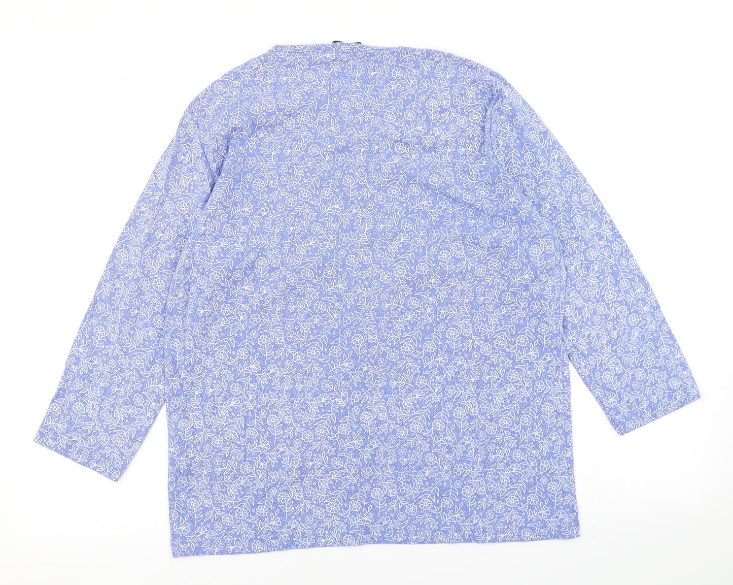 Isle Essentials Womens Blue Floral  Basic T-Shirt Size L