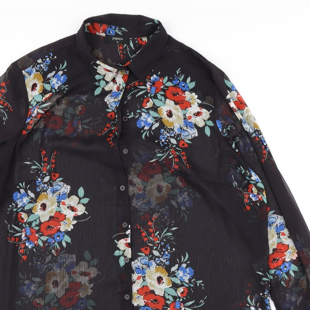 Papaya Womens Black Floral  Basic Blouse Size 16