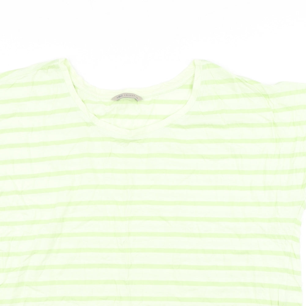 M&S Womens Green Striped  Basic T-Shirt Size 18