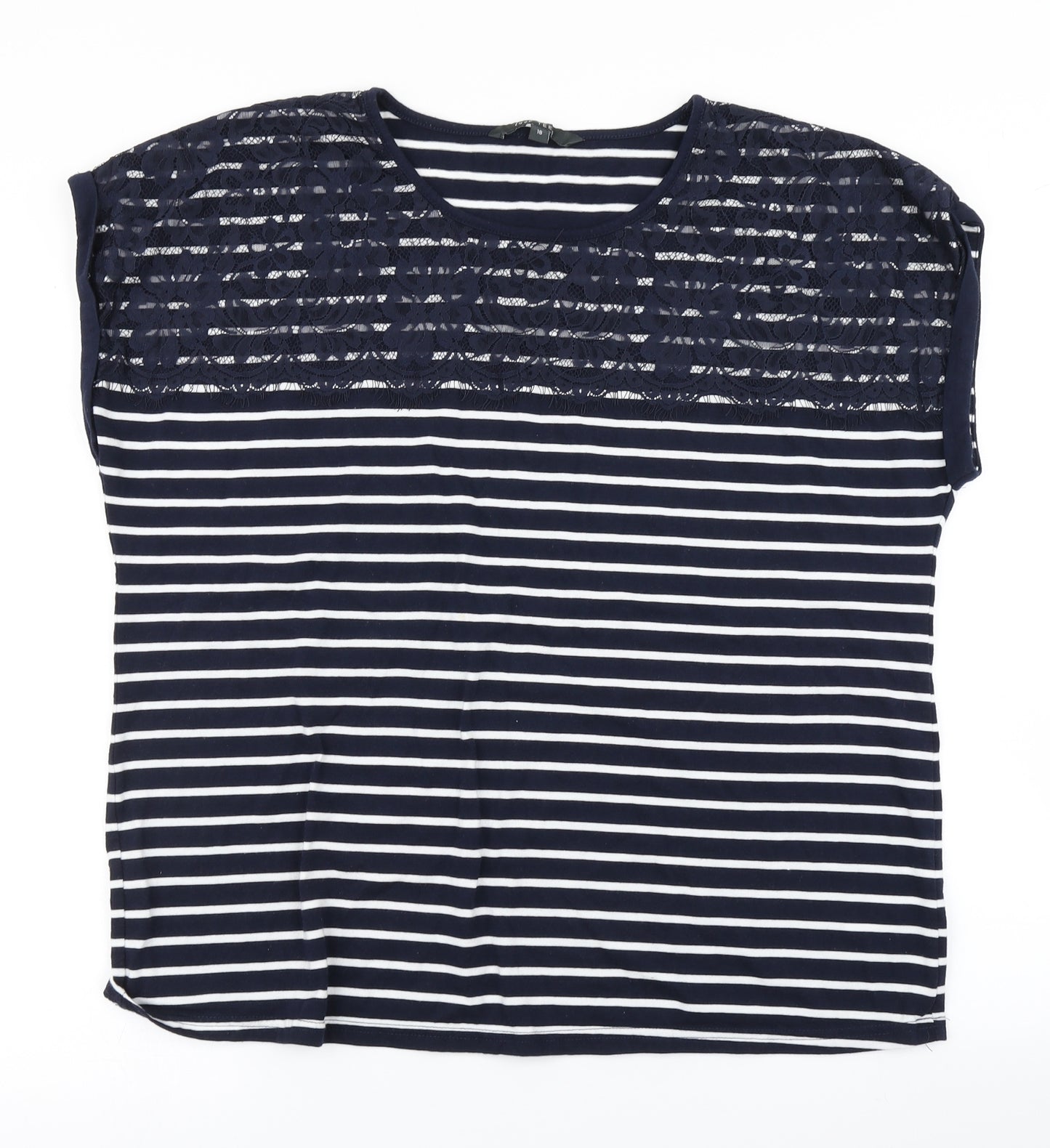 Love Tees Womens Blue Striped  Basic T-Shirt Size 18