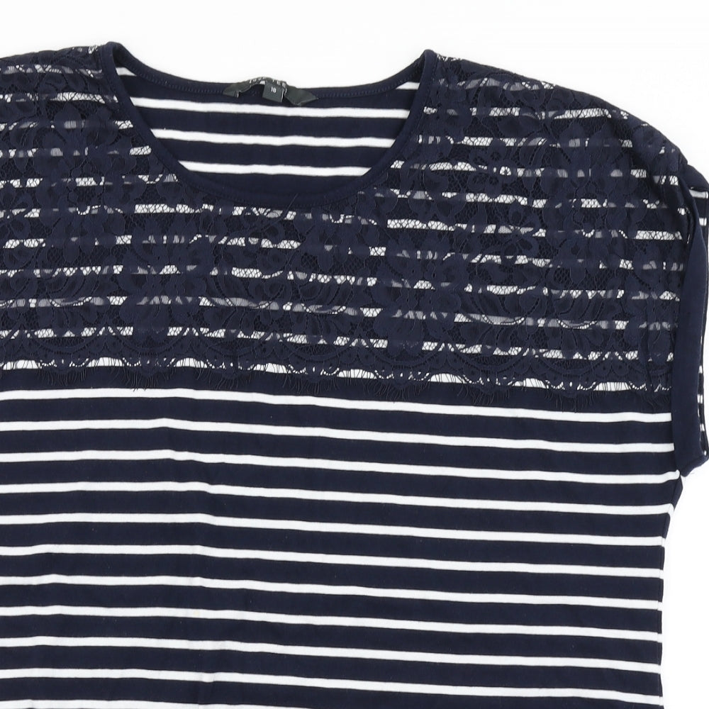 Love Tees Womens Blue Striped  Basic T-Shirt Size 18