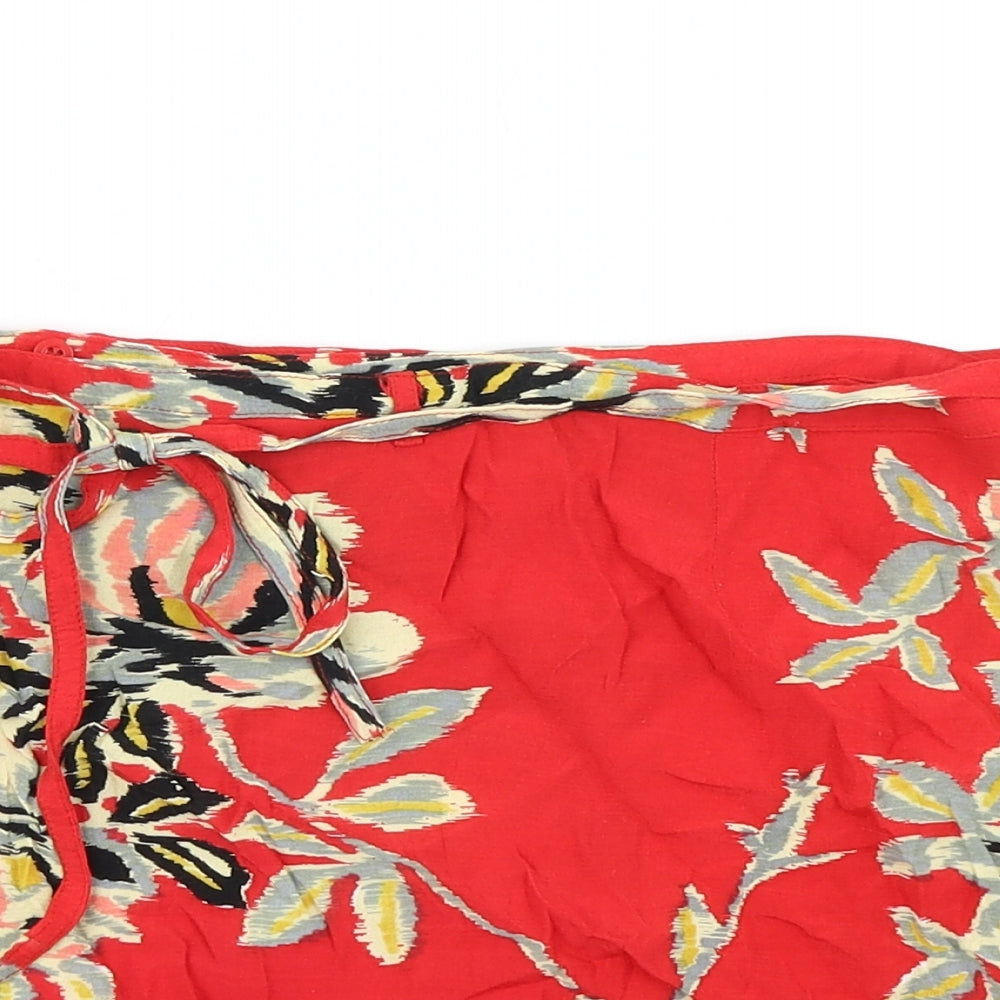 Preworn Womens Red Floral  Wrap Skirt Size M