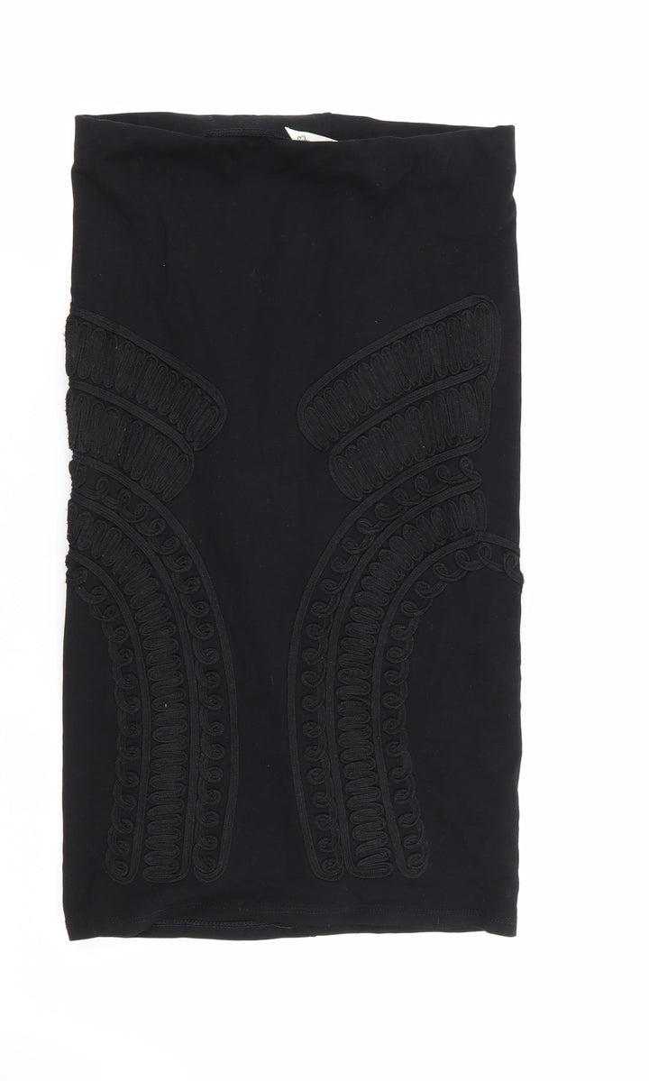 Miss Selfridge Womens Black Geometric  Straight & Pencil Skirt Size 8  - Stretch waistband