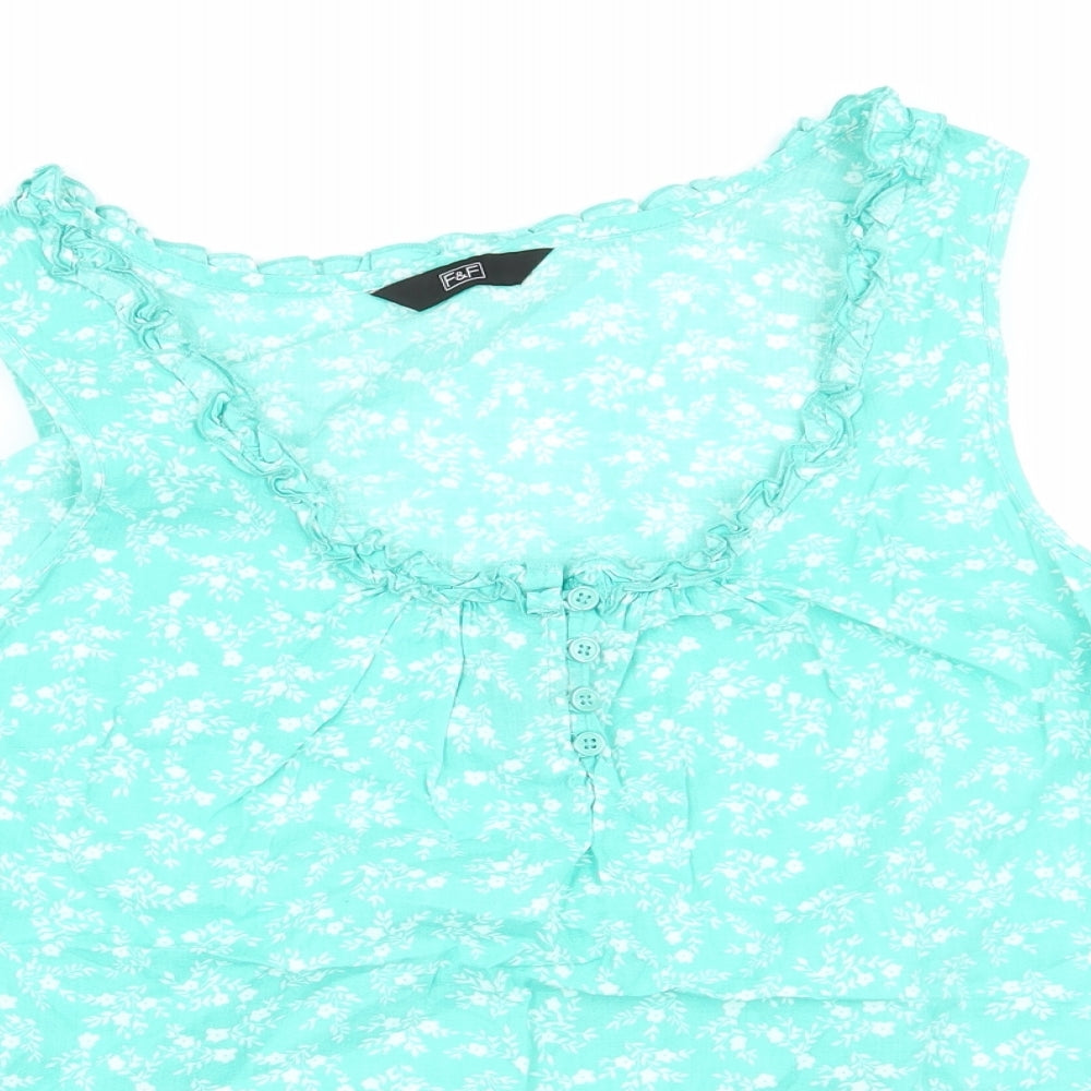 F&F Womens Green Floral  Basic Tank Size 16
