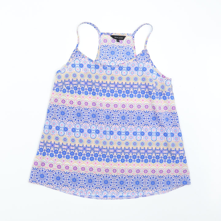 New Look Womens Blue Geometric Camisole Tank Size 8
