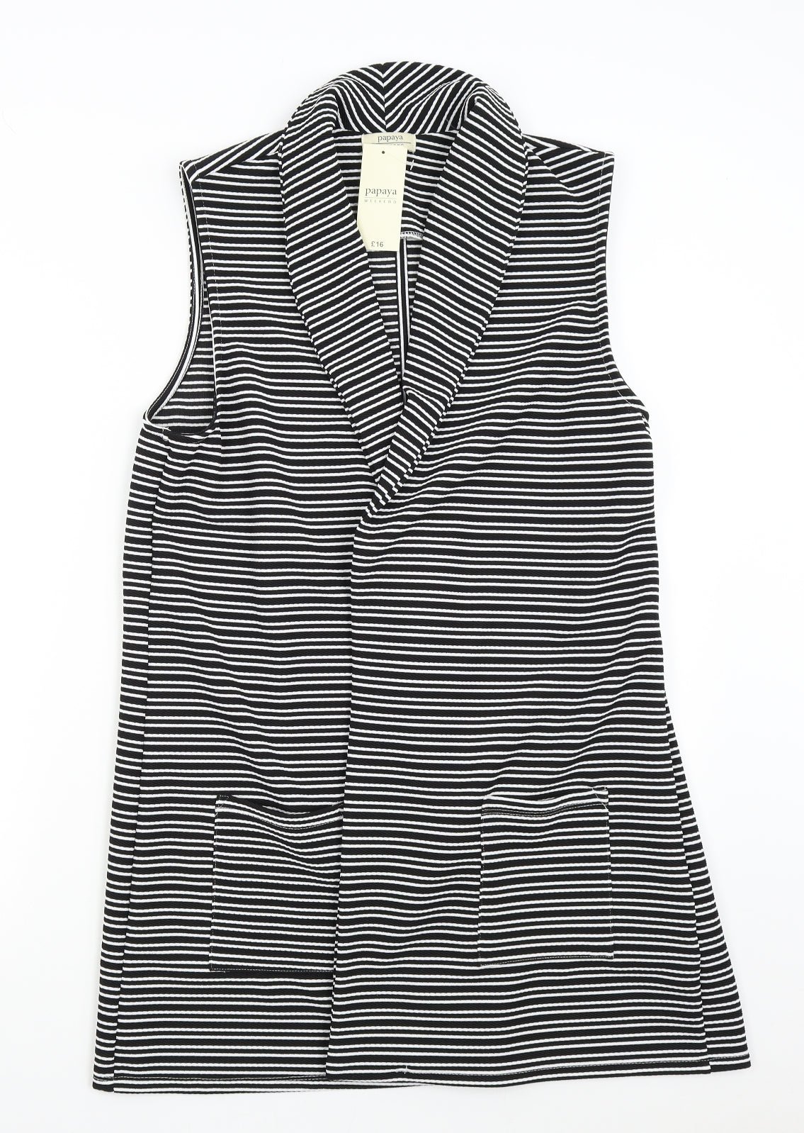 Papaya Womens Black Striped  Gilet Waistcoat Size 18