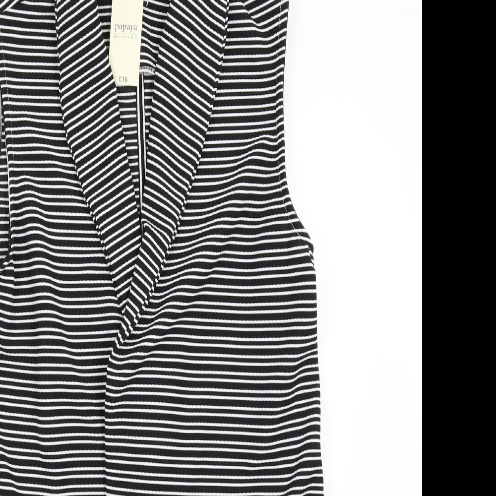 Papaya Womens Black Striped  Gilet Waistcoat Size 18
