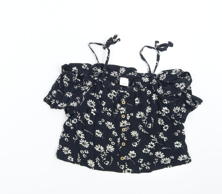 NEXT Girls Blue Floral  Basic Blouse Size 8 Years