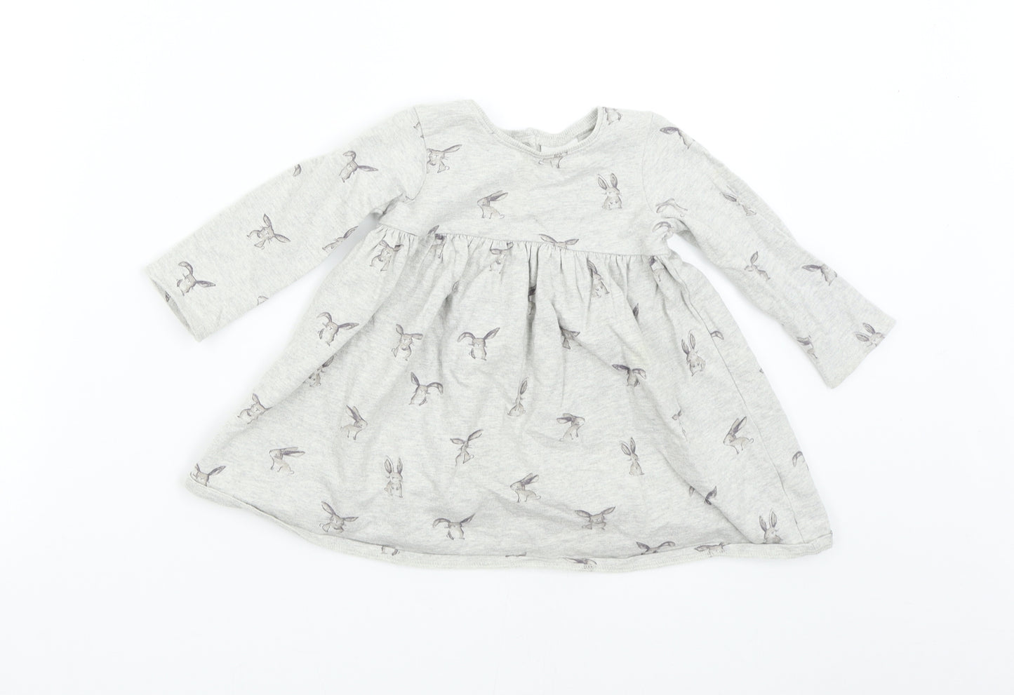 NEXT Baby Grey   T-Shirt Dress  Size 12-18 Months  - Rabbit