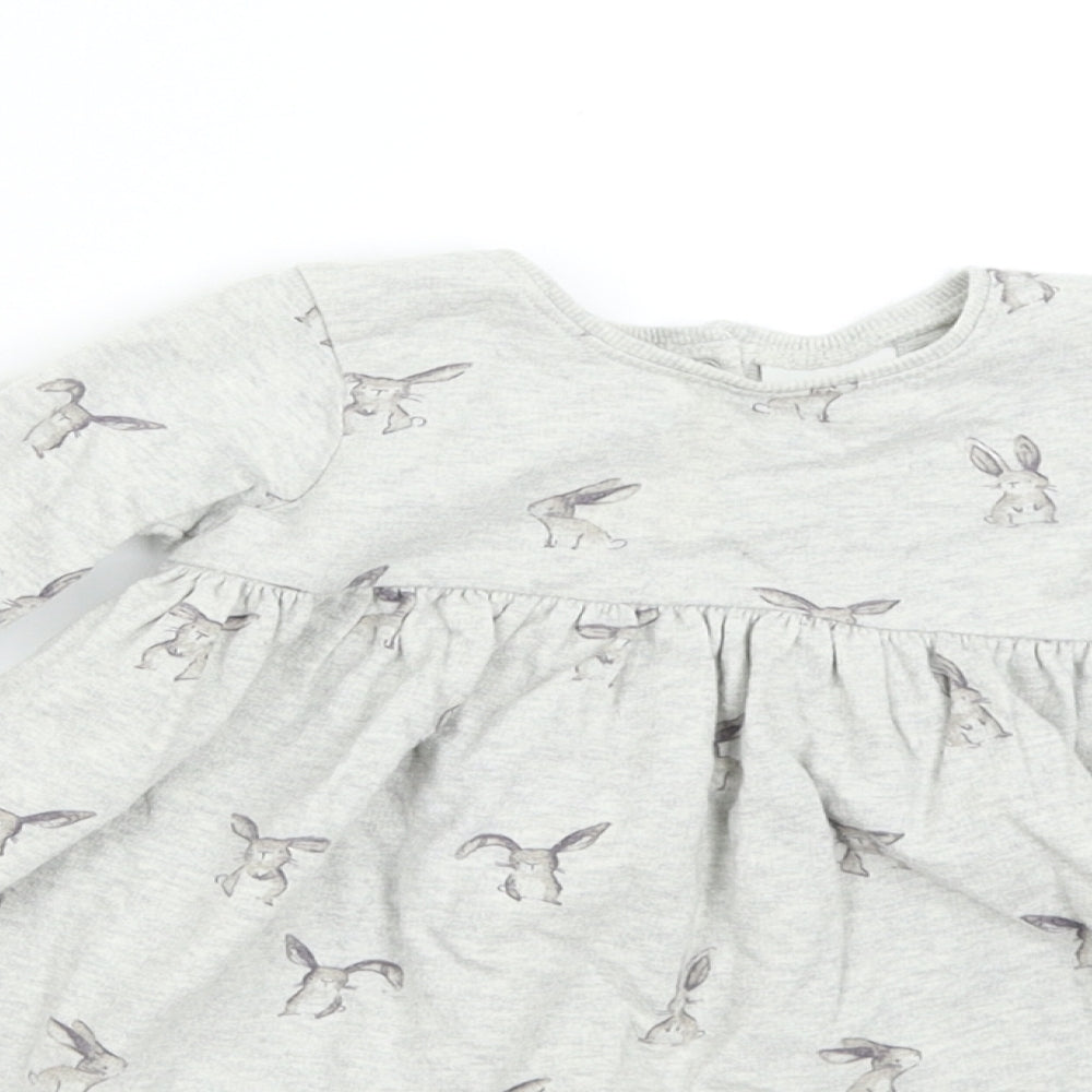 NEXT Baby Grey   T-Shirt Dress  Size 12-18 Months  - Rabbit
